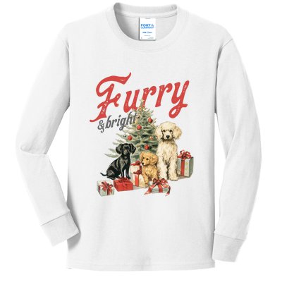 Furry & Bright Vintage Christmas Dogs Kids Long Sleeve Shirt