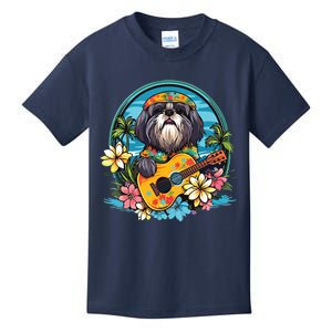 Floral Beach Vacation Shih Tzu Dog Kids T-Shirt