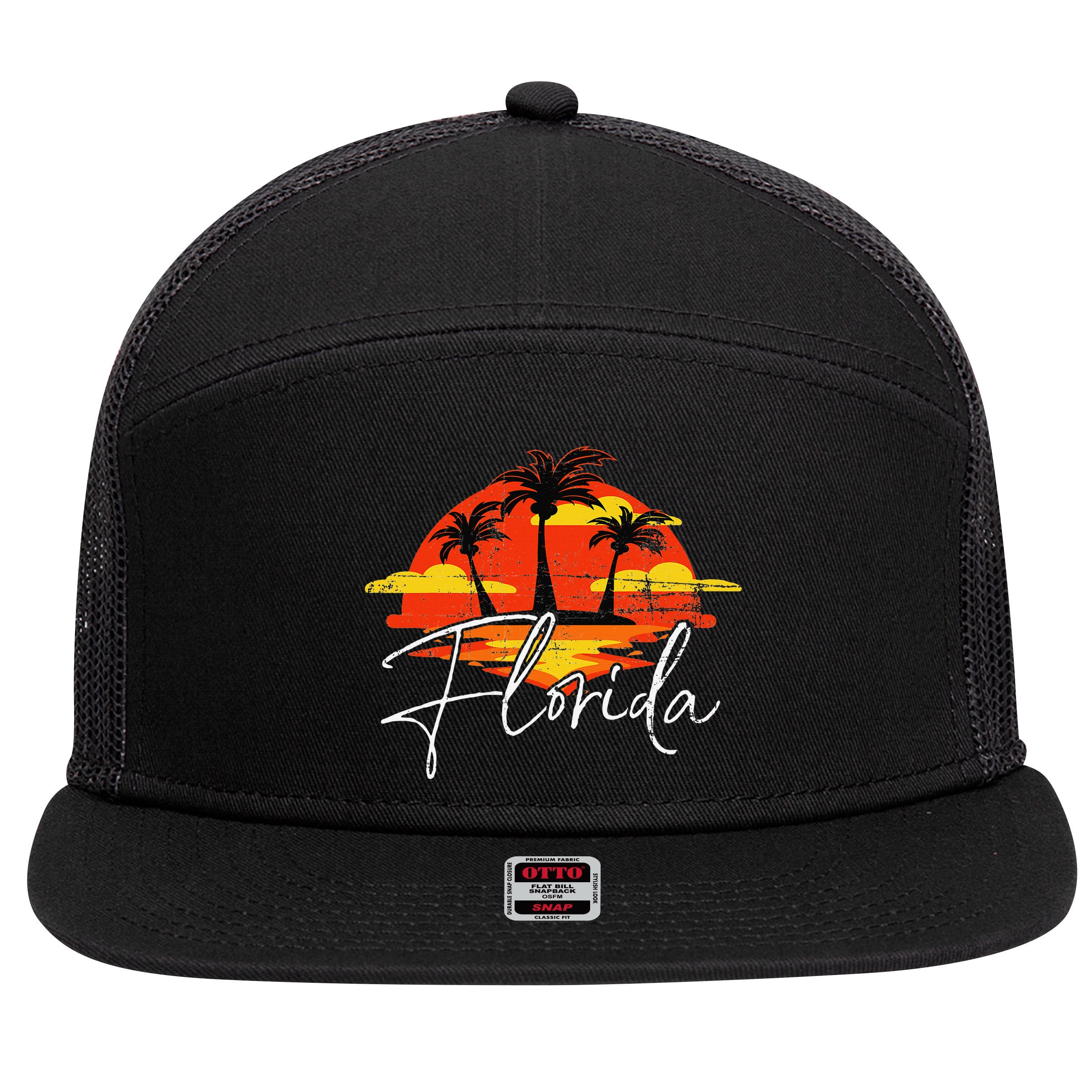 Florida Beach Vacation Art for ocean lovers 7 Panel Mesh Trucker Snapback Hat
