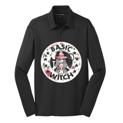 Funny Basic Witch Halloween Gift Witch Flower Gift Silk Touch Performance Long Sleeve Polo