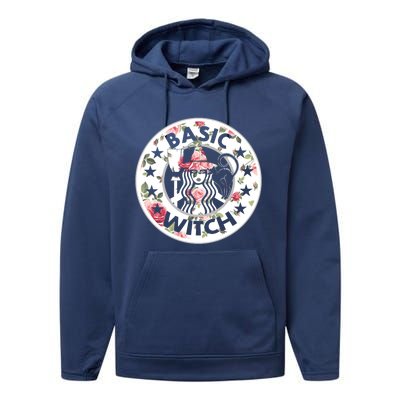 Funny Basic Witch Halloween Gift Witch Flower Gift Performance Fleece Hoodie