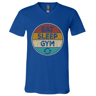 Funny Bodybuilder Workout Vintage Cute Gift Eat Sleep Gym Repeat Gift V-Neck T-Shirt