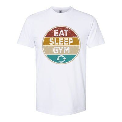 Funny Bodybuilder Workout Vintage Cute Gift Eat Sleep Gym Repeat Gift Softstyle CVC T-Shirt