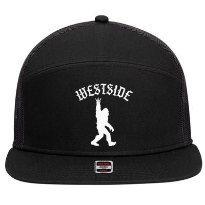 Funny Bigfoot Westside Hand Sign For California West Coast 7 Panel Mesh Trucker Snapback Hat