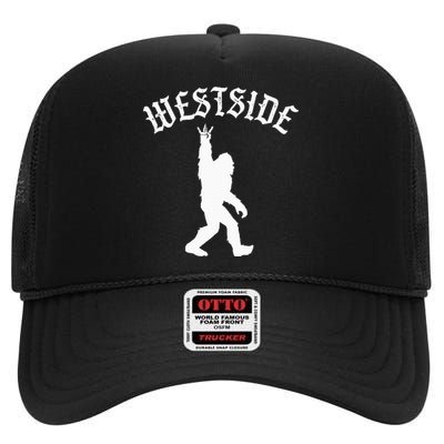 Funny Bigfoot Westside Hand Sign For California West Coast High Crown Mesh Back Trucker Hat