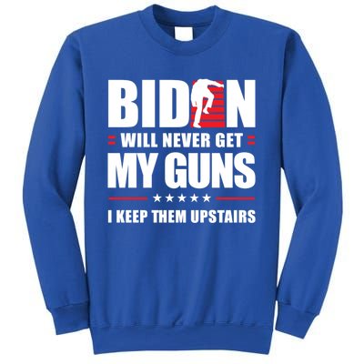 Funny Biden Will Never Get My Guns I Keep Them Upstairs Cute Gift Sweatshirt