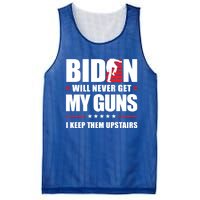 Funny Biden Will Never Get My Guns I Keep Them Upstairs Cute Gift Mesh Reversible Basketball Jersey Tank