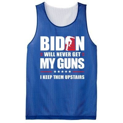 Funny Biden Will Never Get My Guns I Keep Them Upstairs Cute Gift Mesh Reversible Basketball Jersey Tank