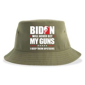 Funny Biden Will Never Get My Guns I Keep Them Upstairs Cute Gift Sustainable Bucket Hat