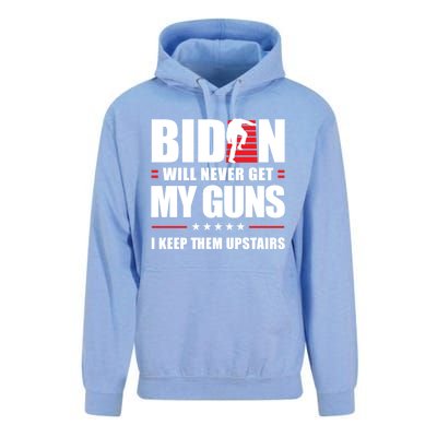 Funny Biden Will Never Get My Guns I Keep Them Upstairs Cute Gift Unisex Surf Hoodie