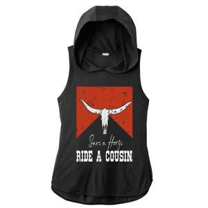 Funny Bull Western Save A Horse Ride A Cousin Ladies PosiCharge Tri-Blend Wicking Draft Hoodie Tank