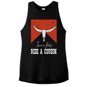 Funny Bull Western Save A Horse Ride A Cousin Ladies PosiCharge Tri-Blend Wicking Tank