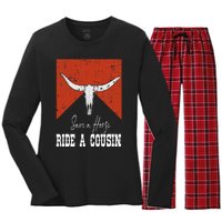 Funny Bull Western Save A Horse Ride A Cousin Women's Long Sleeve Flannel Pajama Set 