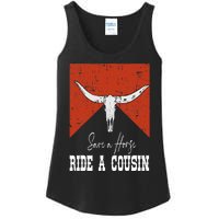 Funny Bull Western Save A Horse Ride A Cousin Ladies Essential Tank