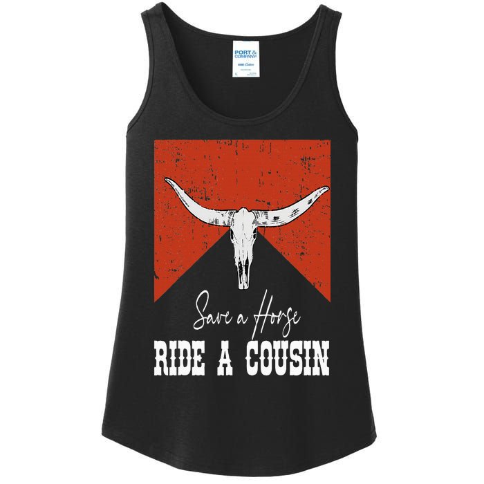 Funny Bull Western Save A Horse Ride A Cousin Ladies Essential Tank