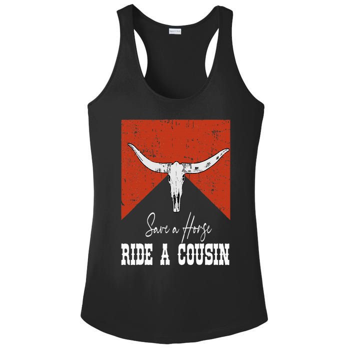 Funny Bull Western Save A Horse Ride A Cousin Ladies PosiCharge Competitor Racerback Tank