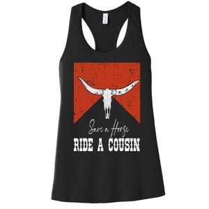 Funny Bull Western Save A Horse Ride A Cousin Women's Racerback Tank