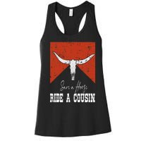 Funny Bull Western Save A Horse Ride A Cousin Women's Racerback Tank