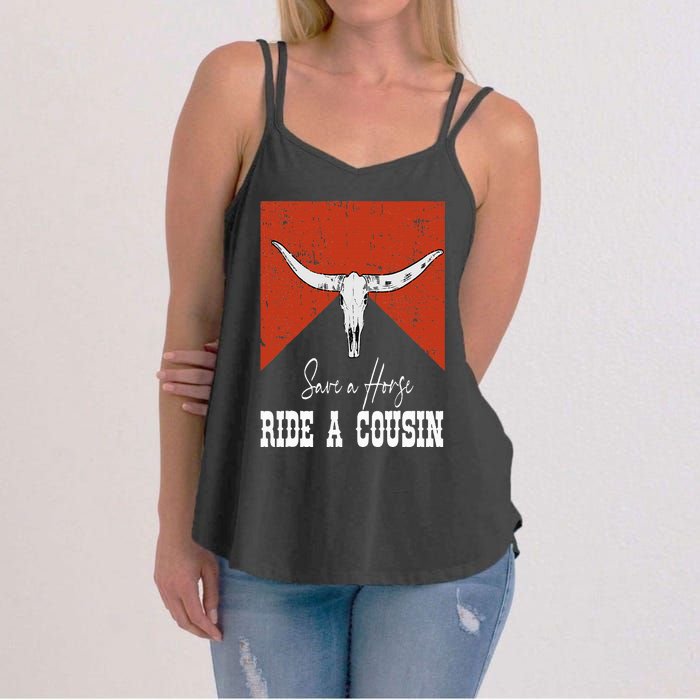 Funny Bull Western Save A Horse Ride A Cousin Women's Strappy Tank