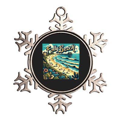 Folly Beach Watercolor Fun Summer Metallic Star Ornament