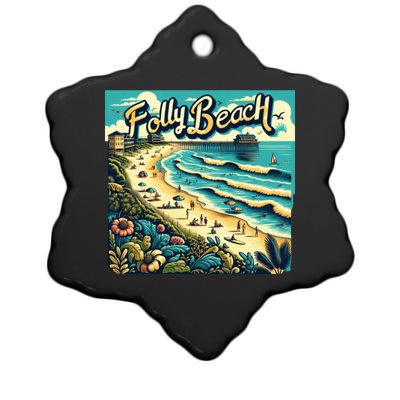 Folly Beach Watercolor Fun Summer Ceramic Star Ornament