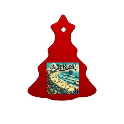 Folly Beach Watercolor Fun Summer Ceramic Tree Ornament