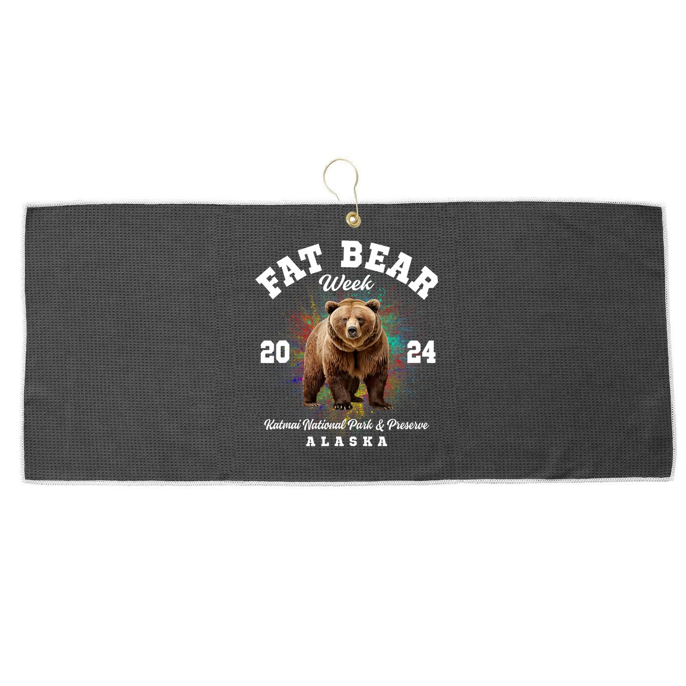 Fat Bear Week 2024 Katmai National Park Large Microfiber Waffle Golf Towel