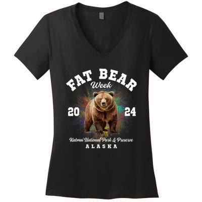 Fat Bear Week 2024 Katmai National Park Women's V-Neck T-Shirt