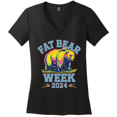 Fat Bear Week 2024 Grazer Animal Lover Alaska Katmai Nature Women's V-Neck T-Shirt