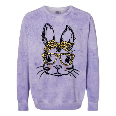 Funny Bunny Wearing Glasses Leopard Happy Easter Day Gift Colorblast Crewneck Sweatshirt