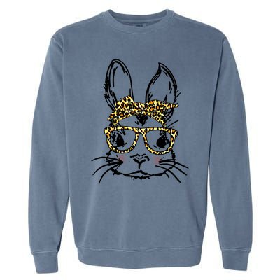 Funny Bunny Wearing Glasses Leopard Happy Easter Day Gift Garment-Dyed Sweatshirt