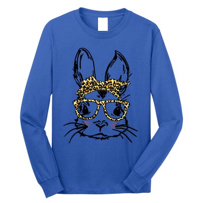 Funny Bunny Wearing Glasses Leopard Happy Easter Day Gift Long Sleeve Shirt