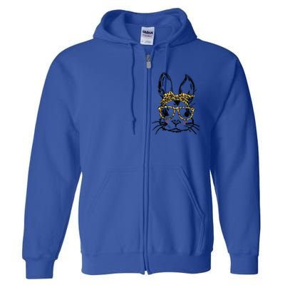 Funny Bunny Wearing Glasses Leopard Happy Easter Day Gift Full Zip Hoodie