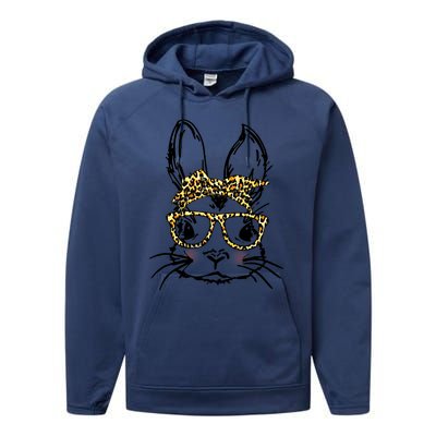 Funny Bunny Wearing Glasses Leopard Happy Easter Day Gift Performance Fleece Hoodie