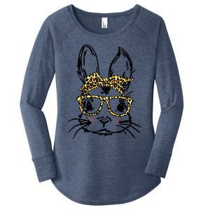 Funny Bunny Wearing Glasses Leopard Happy Easter Day Gift Women's Perfect Tri Tunic Long Sleeve Shirt