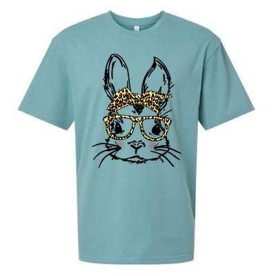 Funny Bunny Wearing Glasses Leopard Happy Easter Day Gift Sueded Cloud Jersey T-Shirt