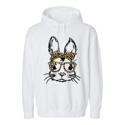 Funny Bunny Wearing Glasses Leopard Happy Easter Day Gift Garment-Dyed Fleece Hoodie