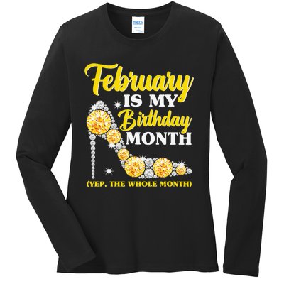 February Birthday Wo Yep The Whole Month Bling Ladies Long Sleeve Shirt