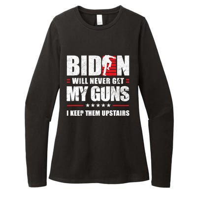 Funny Biden Will Never Get My Guns I Keep Them Upstairs Womens CVC Long Sleeve Shirt