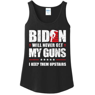 Funny Biden Will Never Get My Guns I Keep Them Upstairs Ladies Essential Tank