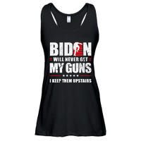 Funny Biden Will Never Get My Guns I Keep Them Upstairs Ladies Essential Flowy Tank