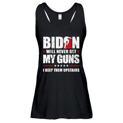 Funny Biden Will Never Get My Guns I Keep Them Upstairs Ladies Essential Flowy Tank