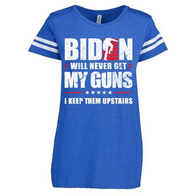 Funny Biden Will Never Get My Guns I Keep Them Upstairs Enza Ladies Jersey Football T-Shirt