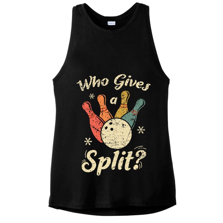 Funny Bowling Who Gives A Split Bowler Bowling Team Gift Ladies PosiCharge Tri-Blend Wicking Tank