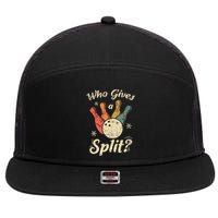 Funny Bowling Who Gives A Split Bowler Bowling Team Gift 7 Panel Mesh Trucker Snapback Hat