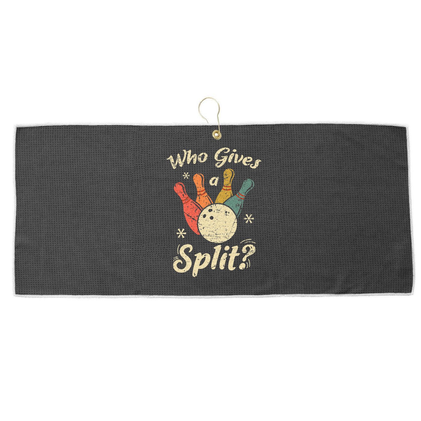 Funny Bowling Who Gives A Split Bowler Bowling Team Gift Large Microfiber Waffle Golf Towel