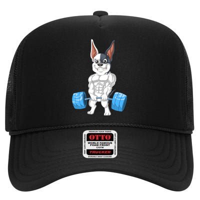 French Bulldog Weightlifting High Crown Mesh Back Trucker Hat