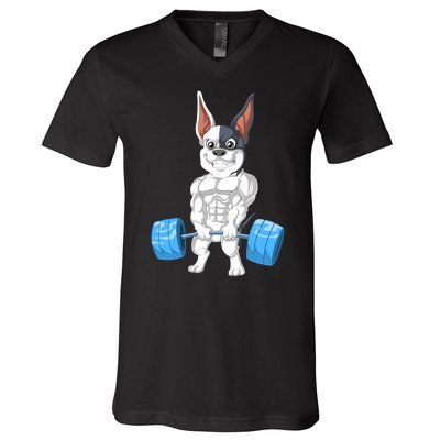 French Bulldog Weightlifting V-Neck T-Shirt