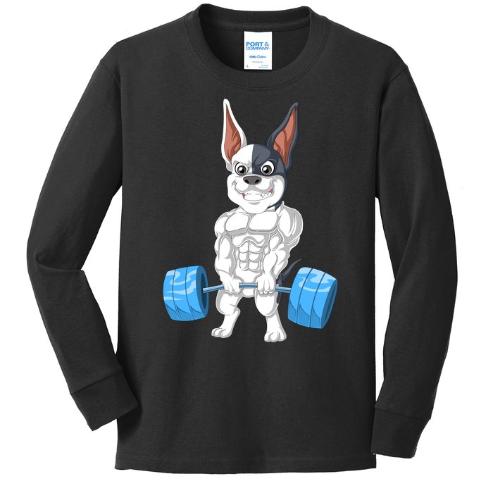 French Bulldog Weightlifting Kids Long Sleeve Shirt