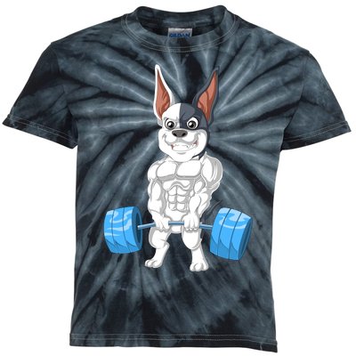 French Bulldog Weightlifting Kids Tie-Dye T-Shirt